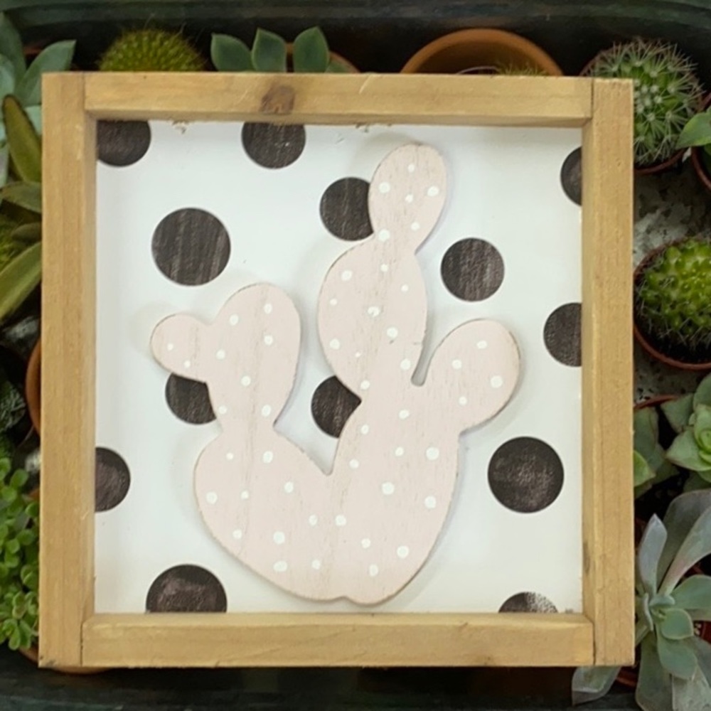 Polka Dot Cactus Wood Wall Decor 8” x 8”